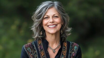 Naklejka premium Smiling Mature Woman Portrait With Colorful Clothing