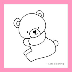 Coloring book animal bear lineart design. worksheet coloring kids,Black and white line drawing. Isolated on a white background. For children's design of coloring books, prints, posters, cards, sticker