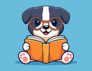 A cute baby dog reading book vector.