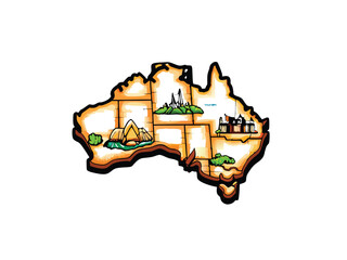 Create a vibrant isometric vector map of Australia, highlighting individual states with distinct color-coding.  Include major cities and geographical features.