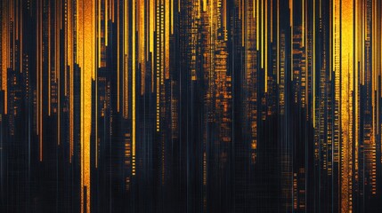 Obraz premium Golden digital rain on dark background creates a futuristic tech feel