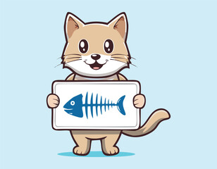 A cute Cat Holding Fish Cartoon Vector and Animal Food Icon Concept Isolated.