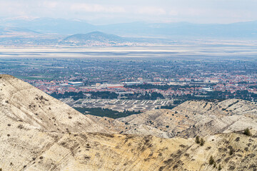 The scenic view of Burdur City and Burdur Lake from the hills around.