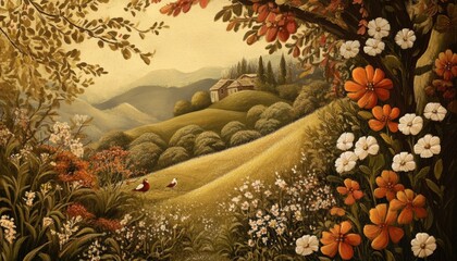Fototapeta premium Pastoral scenes capture idyllic countryside life.