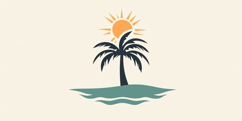 Fototapeta premium A minimalist logo featuring a palm tree and sun in clean, modern design.