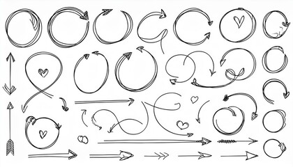 Hand drawn line arrow, sketch underline, round frame element set. Scribble sketch pencil stroke circle frame, heart, doodle graphic element. perfect any project.