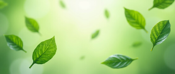 Floating Green Leaves with Motion Blur Effect