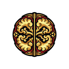 Create a meticulously detailed vector image of the Joseon Dynasty royal emblem, emphasizing its intricate design and symbolic elements.  Include accurate color palettes.