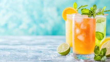 Fototapeta premium Refreshing summer citrus drinks on table