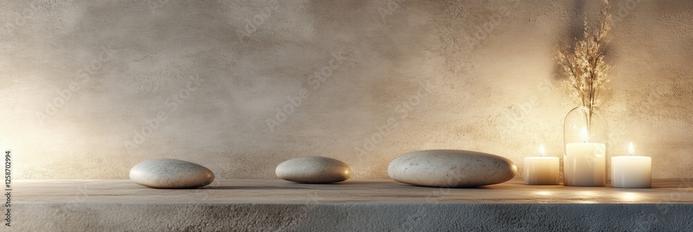 Poster serenity and relaxation with smooth stones and candles in a tranquil spa environment for ultimate we