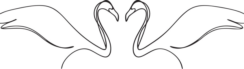 Elegant Swans Line Art Pair, Birds, Wings, Grace, Love, Nature, Symbol, Design, Art, Beauty