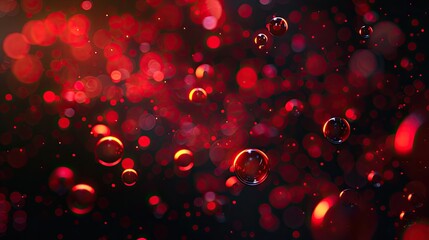 Abstract black background with red lights and bubbles