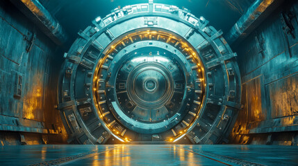 Fototapeta premium Open safe reveals clean metallic interior with soft illumination highlighting the empty space and sleek design