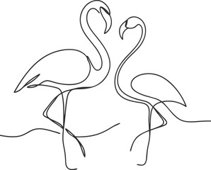 Elegant OneLine Drawing of Two Graceful Flamingos