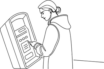 Person using a digital kiosk, touchscreen interface, selfservice terminal