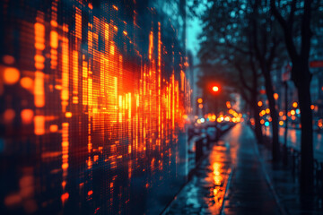 Naklejka premium Digital table showing 3D holographic charts and graphs, generated with AI