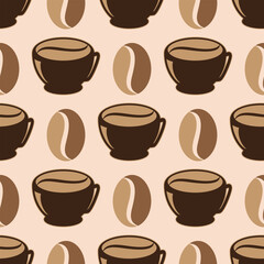 seamless pattern of coffee beans and coffee cups for the coffee shop background. decoration cafe, place to eat and culinary events. for a coffee themed greeting card. for coffee-themed fabric motifs