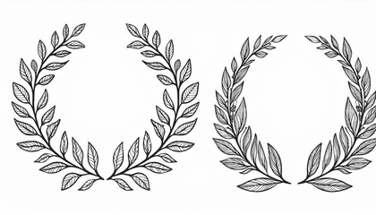 Fototapeta premium Leaf branch wreath rustic set. Hand drawn sketch doodle style leaf. Flourish branch, laurel flower for border, divider design element. perfect any project.