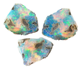 specimens of uncut ethiopian opal rocks cutout