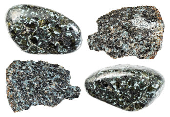 specimens of uncut gabbronorite rocks cutout