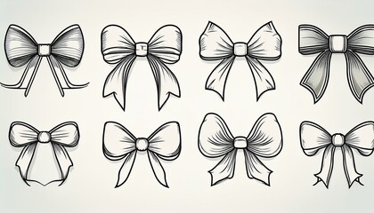 Bow gift ribbon line simple element set. Hand drawn doodle stroke ribbon bow. Elegant minimal line stroke style. perfect any project.