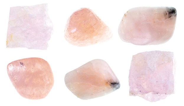 natural specimens of uncut morganite rocks cutout