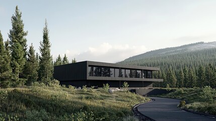 Obraz premium Modern Black House on a Mountainside
