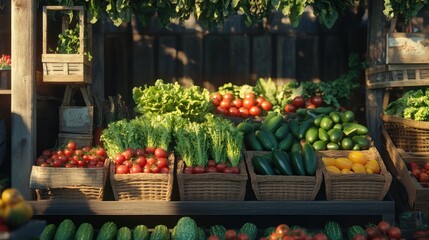 Obraz premium Farmer's market vegetables sunlight display