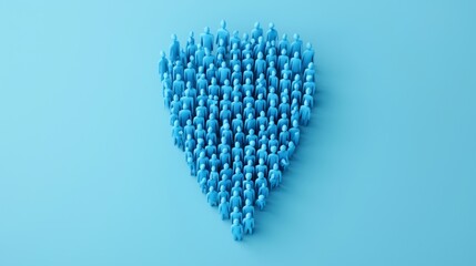 A cluster of blue figurines arranged in a heart shape against a light blue background, symbolizing unity and community.