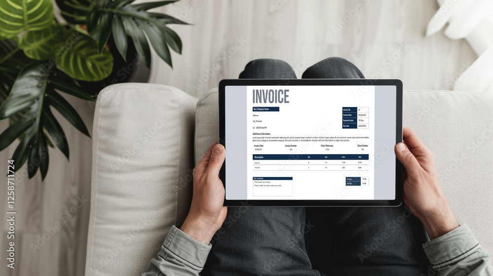 Poster invoice on computer screen from accounting application. computer program for financial and budget of