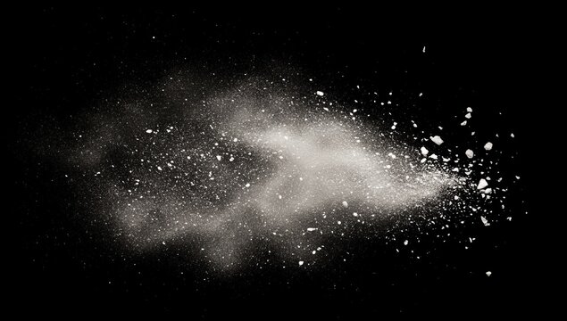White powder explosion, dark background, studio shot, design element