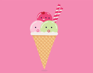 A cooled strawberry ice cream vector.