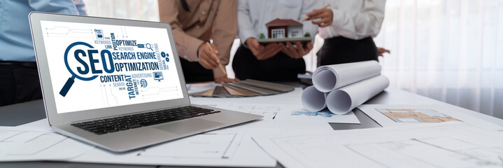SEO search engine optimization for brisk e-commerce and online retail business showing on computer...