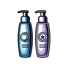 Fototapeta premium Create a minimalist vector illustration of a shampoo and conditioner bottle set, showcasing clean lines and simple shapes. Focus on sleek design.