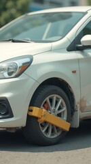 Car Immobilized by Wheel Clamp in Urban Setting
