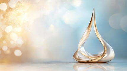 Fototapeta premium Abstract Gold and White Award Sculpture on Blue Background