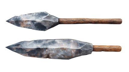 Spear with flint tip and wooden shaft crafted for hunting and survival in ancient times.
