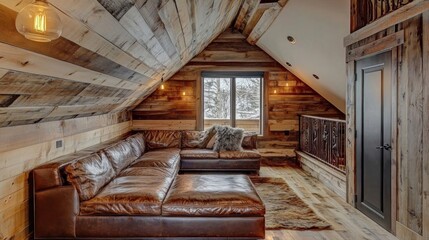 Rustic Mountain Cabin Loft: Reclaimed Wood and Leather