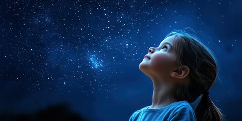 A child looking up at a night sky filled with stars, symbolizing limitless possibilities.