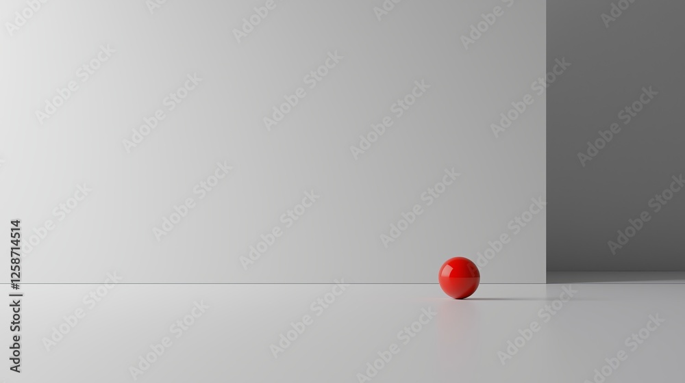Poster A minimalist abstract composition with a single red dot against a vast, empty white space.