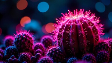 Obraz premium Neon cactus with bright lights, desert plants, illuminations. Cinco de Mayo, perfect for holiday card, poster, backgrounds