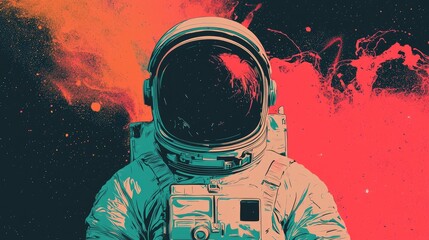 Retro Art Deco Astronaut Poster with Cosmic Sci-Fi Aesthetic