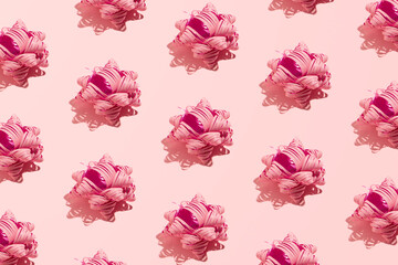 A giving party, creative background, baby pink gift bows pattern.