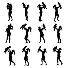 Happy Mother and Baby Vector Silhouettes