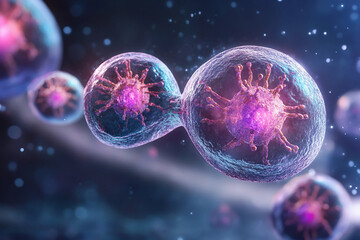 Generative AI visualization of vibrant microscopic bacteria and cellular details in stunning resolution