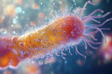 Generative AI close-up of virus structures with detailed molecular design and glowing particle effects