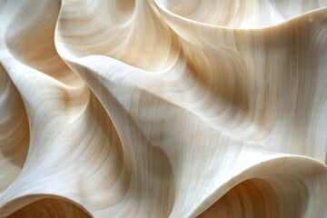 Abstract Light Beige Wood Sculpture Organic Wave Texture Modern Art 3D Carved Panel