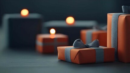 Orange And Gray Gift Boxes With Candlelight