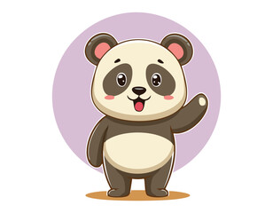 A cartoon Panda Bear vector, and cheerful cartoon panda stands with a happy expression, or cute Smiling Panda Mascot simple flat design.