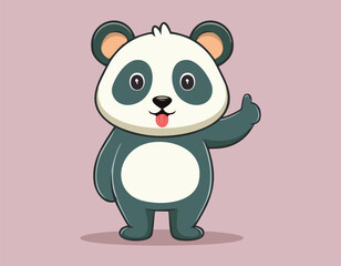 A cartoon Panda Bear vector, and cheerful cartoon panda stands with a happy expression, or cute Smiling Panda Mascot simple flat design.
